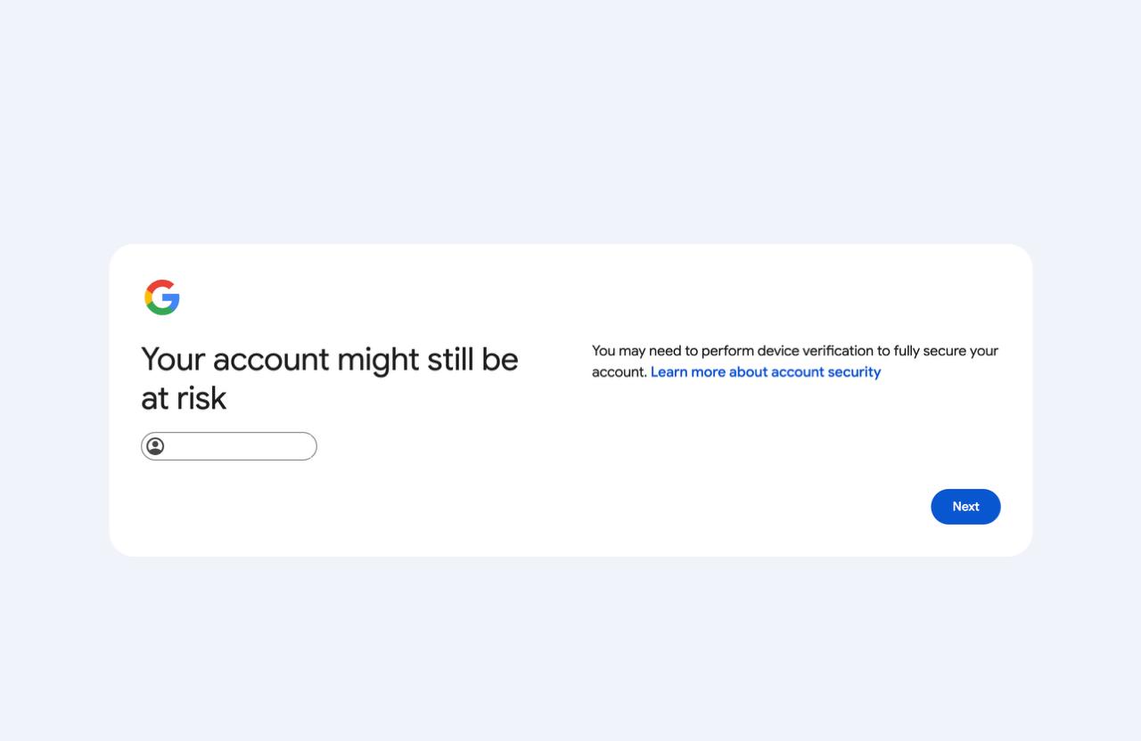 Clon de autenticación Google — Your account might still be at risk